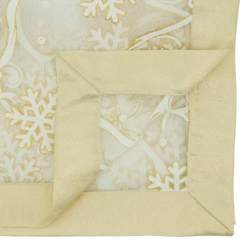 Printed Table Runner With Snowflake and Ribbon Design