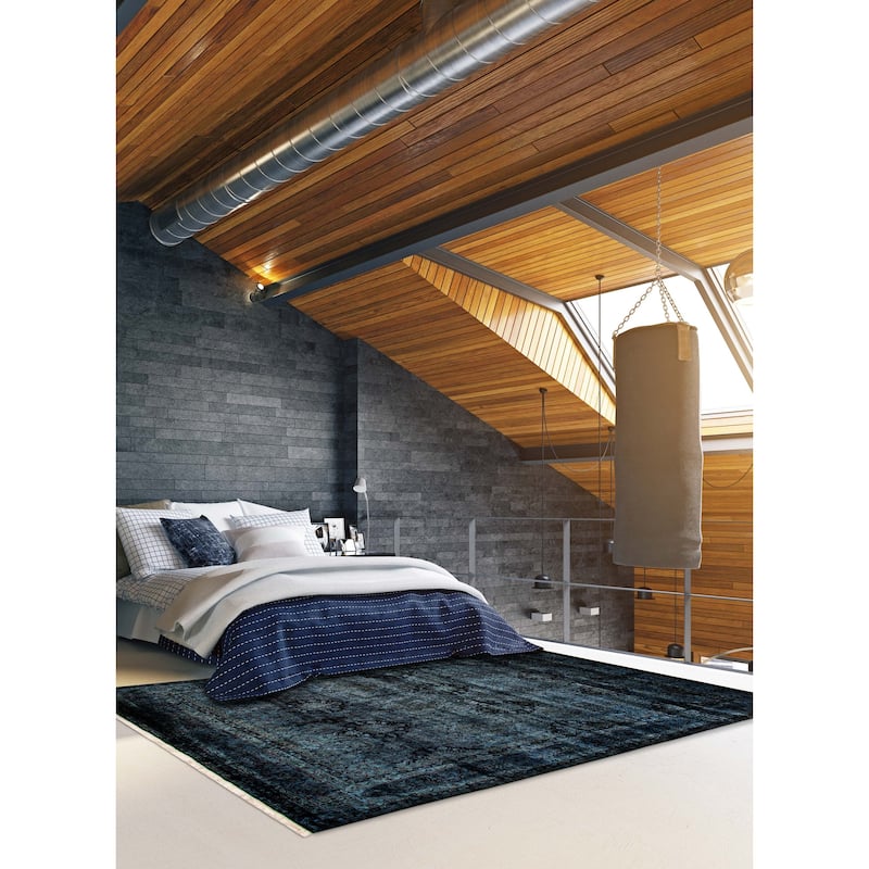 ECARPETGALLERY Hand-knotted Vibrance Dark Blue Wool Rug - 9'2 x 12'0