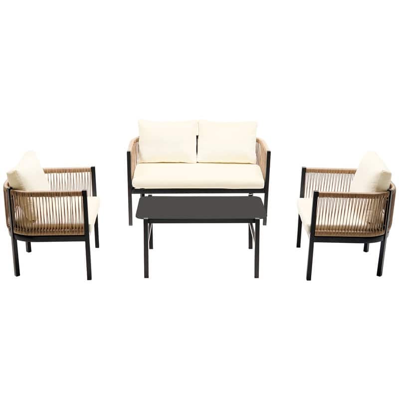 Modular Outdoor Sofa Set with Tempered Glass Table for Garden, Patio, Balcony