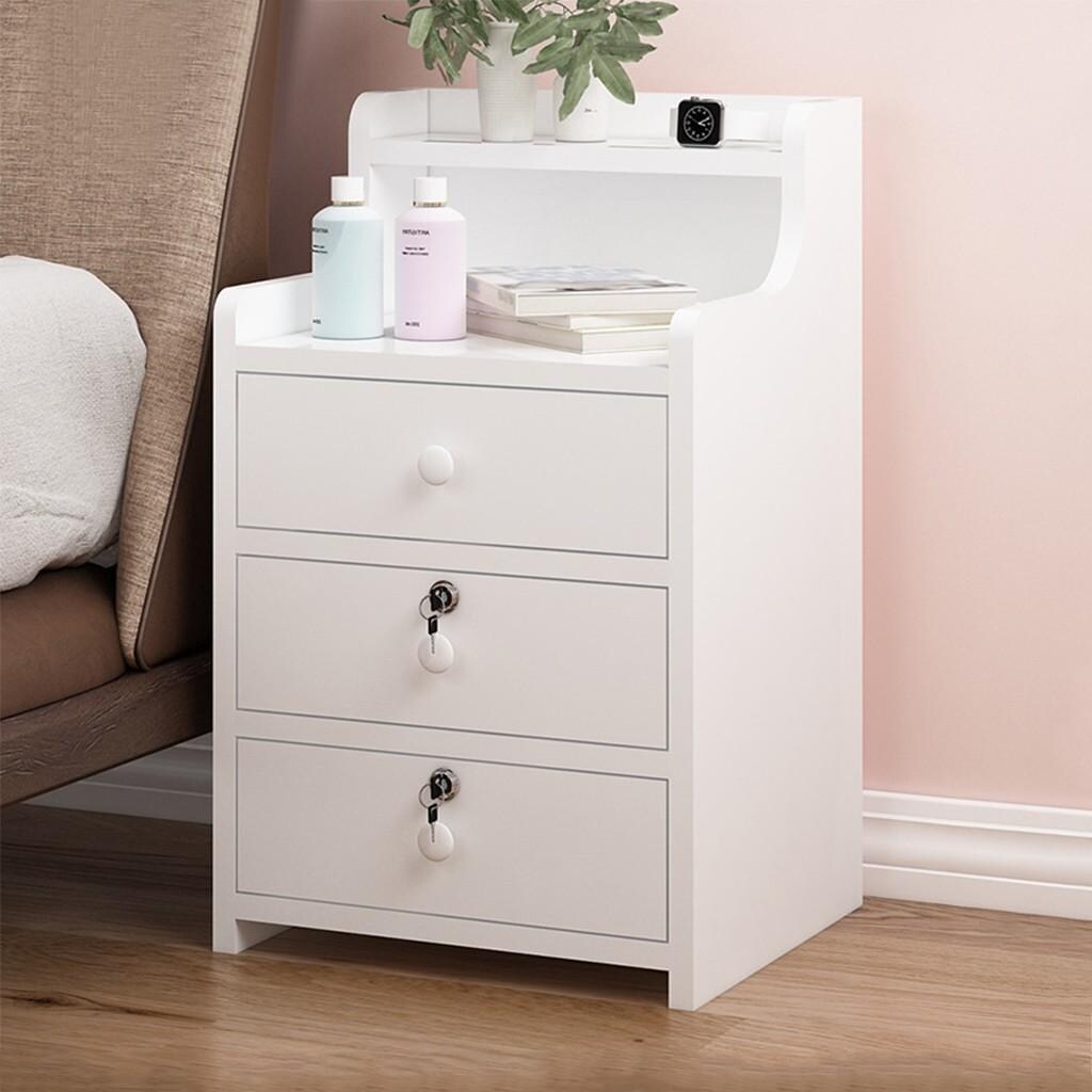 Simple End Table Bedroom Nightstand Coffee Table 3 Drawer With Lock Cabinet