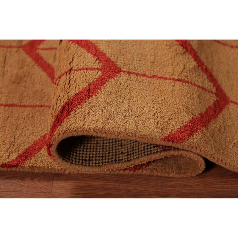 Hand Knotted Oriental 100% Wool Carpet Modern Geometric Oranges & Rust Moroccan Runner Rug - 9' 10'' X 2' 9''