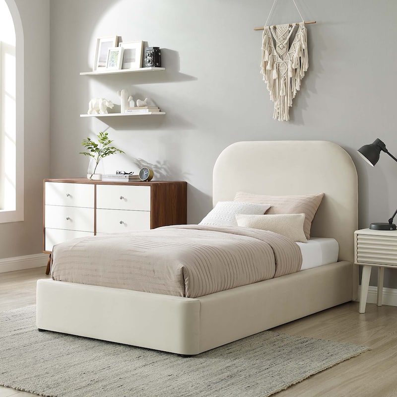 Keynote Performance Velvet Curved Twin Platform Bed