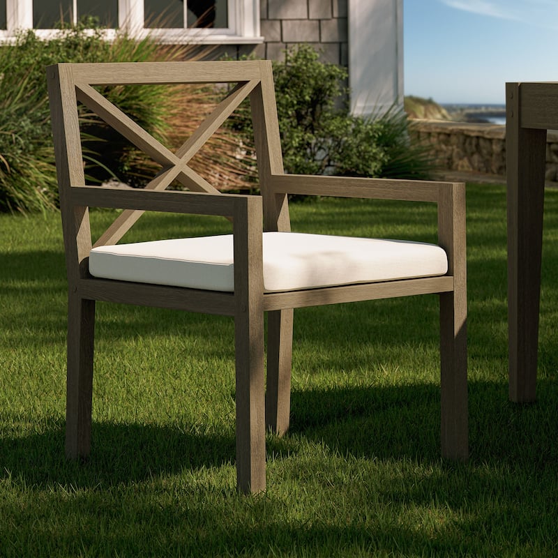 Northlake Outdoor Patio Teak Dining Armchair - Weathered Gray White