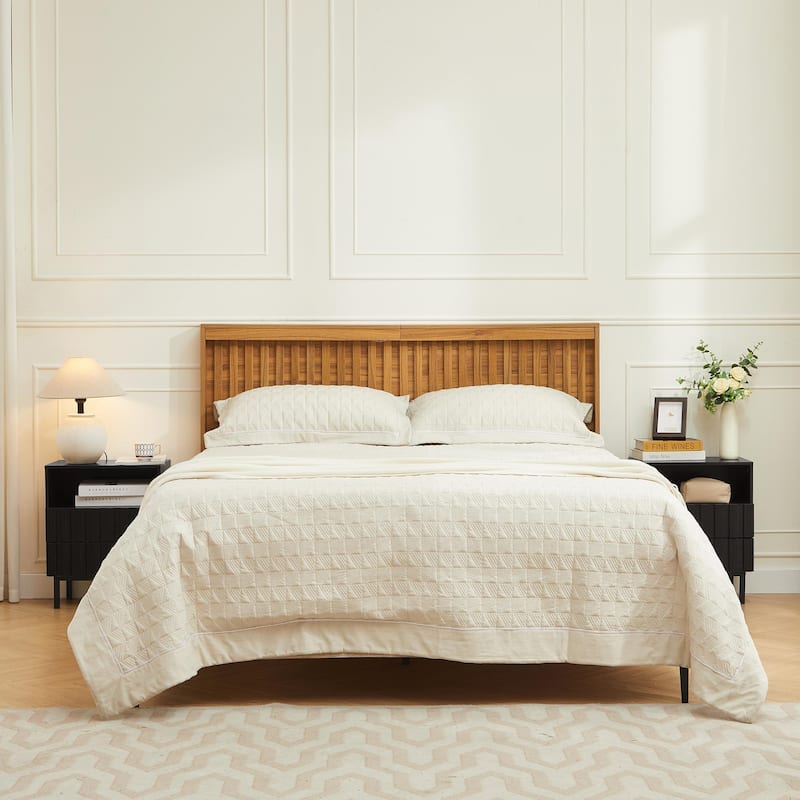 Mid Century Woodgrain Nightstand Pair 2 Drawers Bedside Table