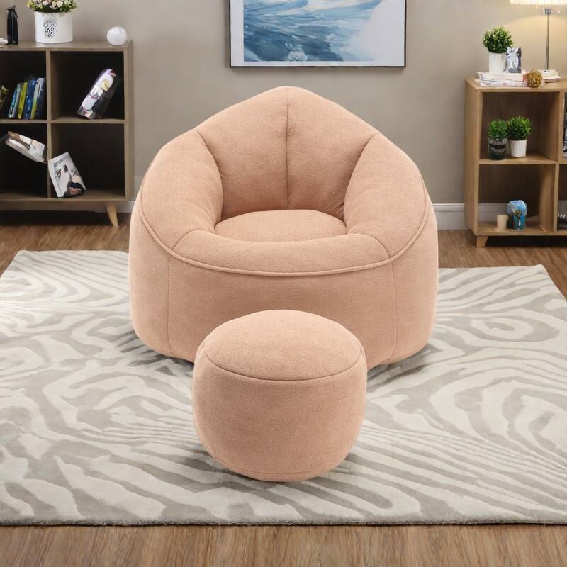 Microfiber High-Density Foam Bean Bag Lounge Chairs with Removable Footrest - Tan