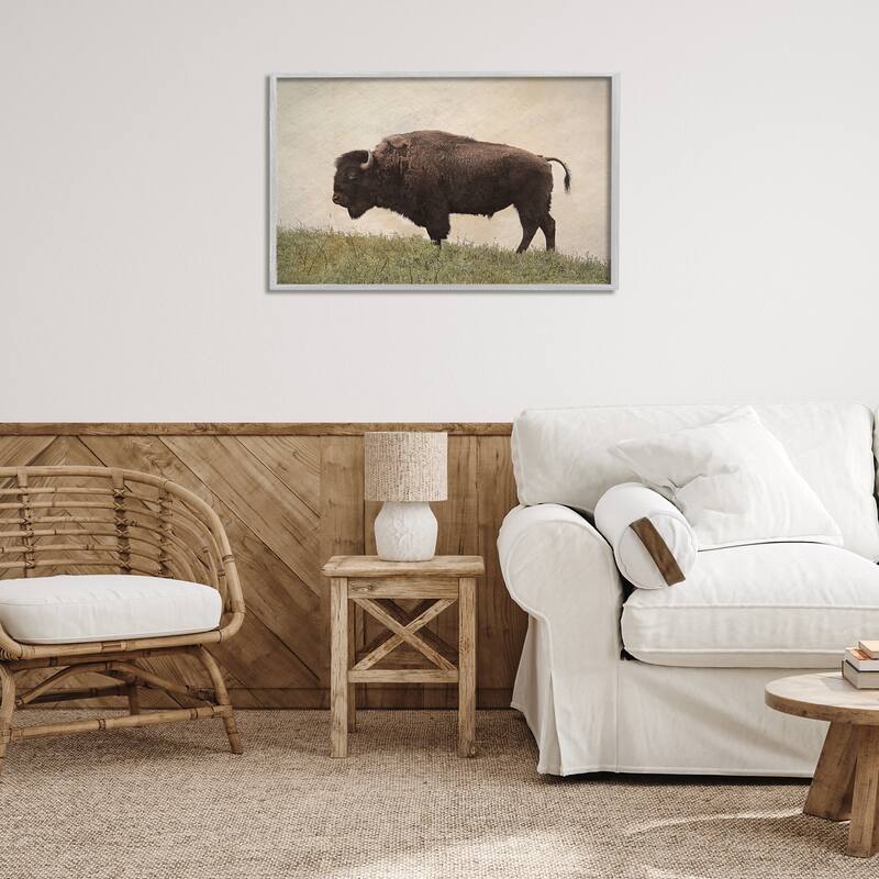 Stupell Serene Buffalo on Country Hill Framed Giclee Art Design By Steve Toole