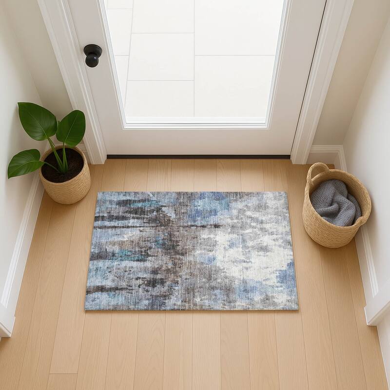 Machine Washable Indoor/ Outdoor Abstract Modern Chantille Rug