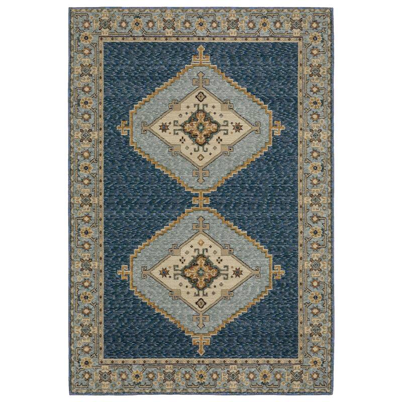 Style Haven Adalynn Traditional Double Medallion Blue/ Gold Area Rug - 6' 7" x 9' 6" - Rectangle