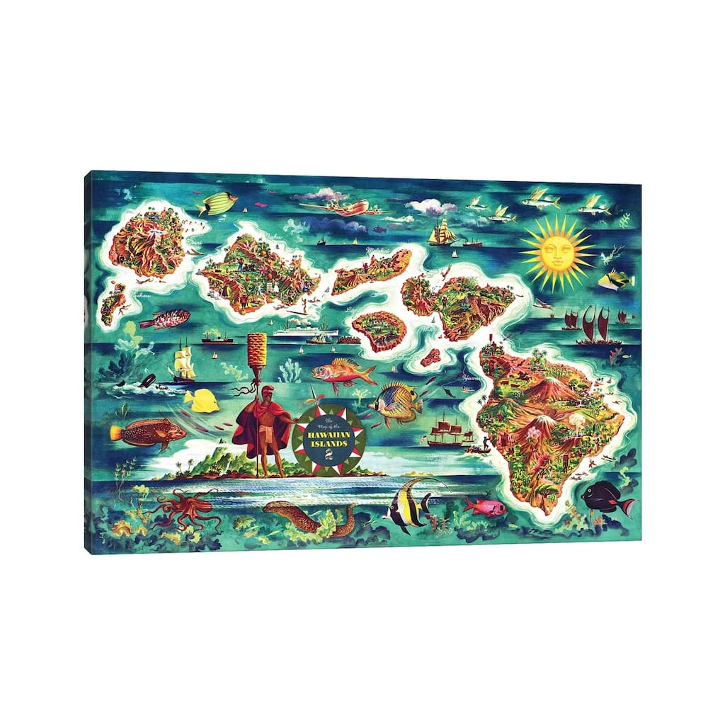 iCanvas "Retro Map of the Hawaiian Islands" by Piddix Canvas Print