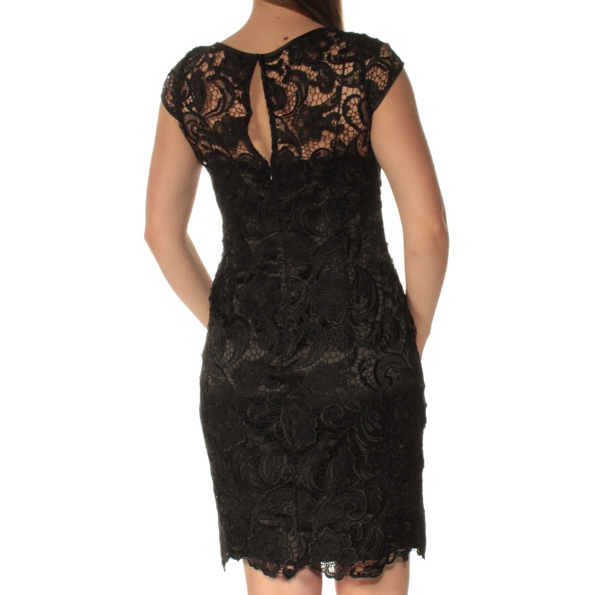 black lace cap sleeve dress
