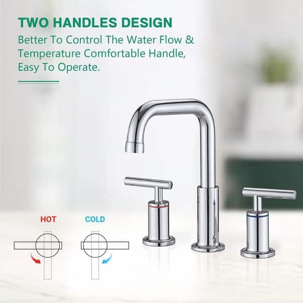 dimension image slide 4 of 5, Vanityfair 8" Widespread Double Handles Bathroom Sink Faucet with Drain Assembly