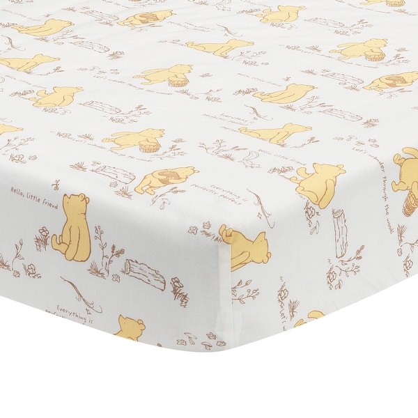 slide 2 of 5, Lambs & Ivy Disney Baby Storytime Pooh 100% Cotton Fitted Crib Sheet - White