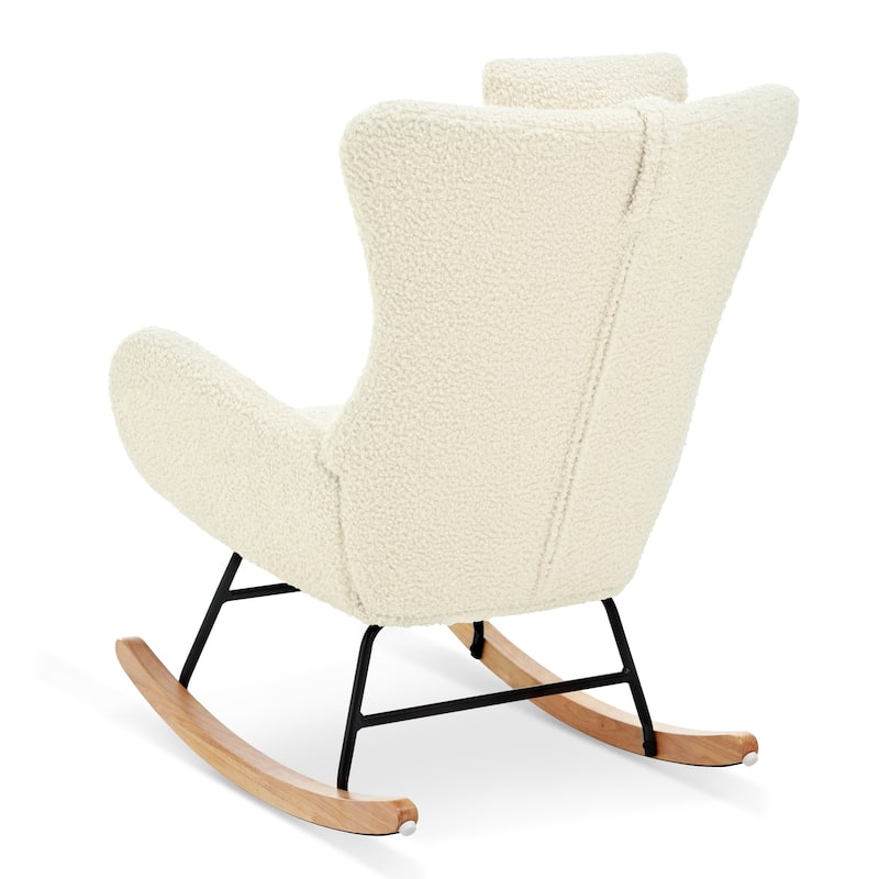 Beige Modern 26.38" High Back Upholstered Rocking Chair with Pocket and Rubber Wood Legs
