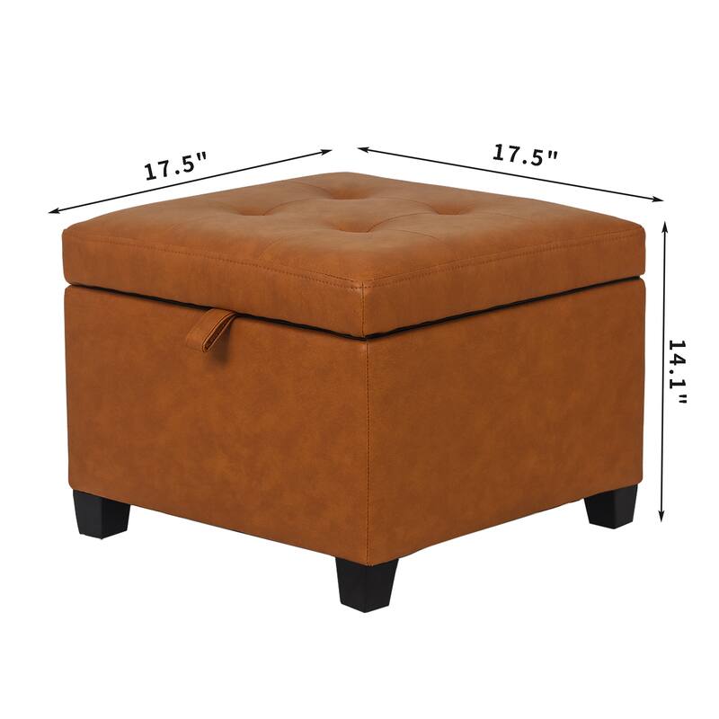 Adeco Faux Leather Tufted Flip Top Storage Ottoman