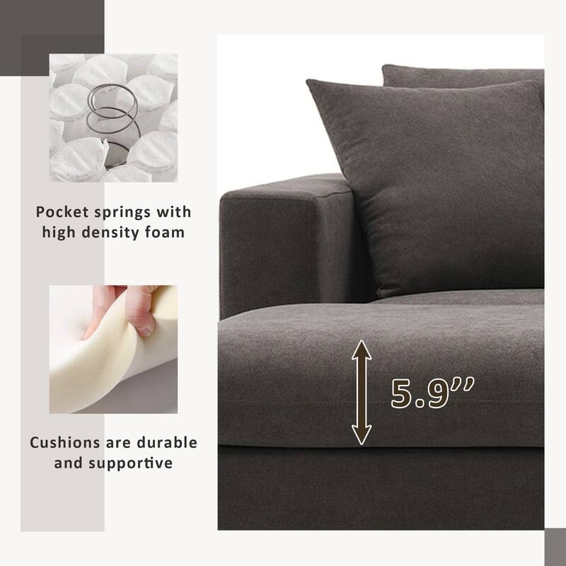 100" L-Shaped Sectional Sofa, Modern Couch Set with Convertible Ottoman and 2 Free Pillows