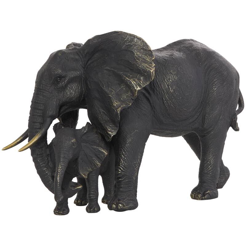 Polystone Elephant Family Decorative Sculpture with Gold Foil Accents - Bronze - Roche River Decor - Bronze