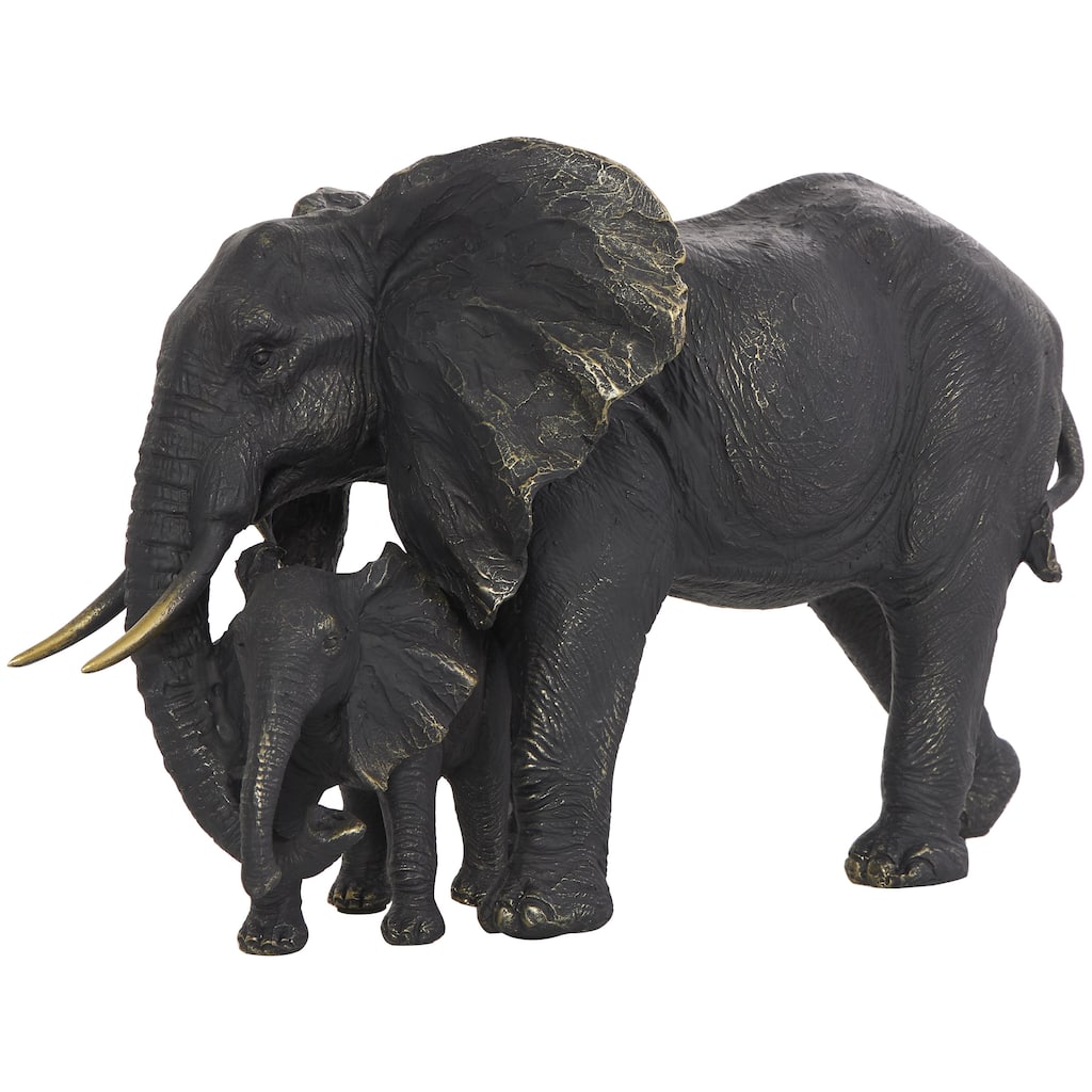 Polystone Elephant Family Decorative Sculpture with Gold Foil Accents - Bronze - Roche River Decor