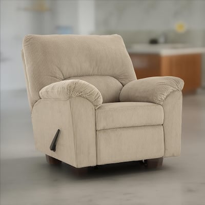 Simy Rocker Recliner Chair, Pillow Top Arms, Cream White Corduroy