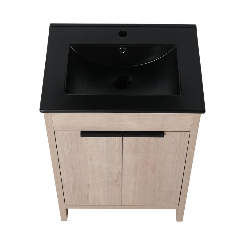Freestanding Plywood Bathroom Vanity Set in Plain Light Oak with Integrated Sink
