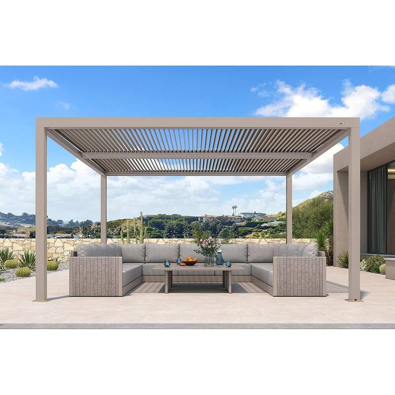 PURPLE LEAF Louvered Pergola Outdoor Aluminum Pergola with Adjustable Roof for Patio Hardtop Gazebo