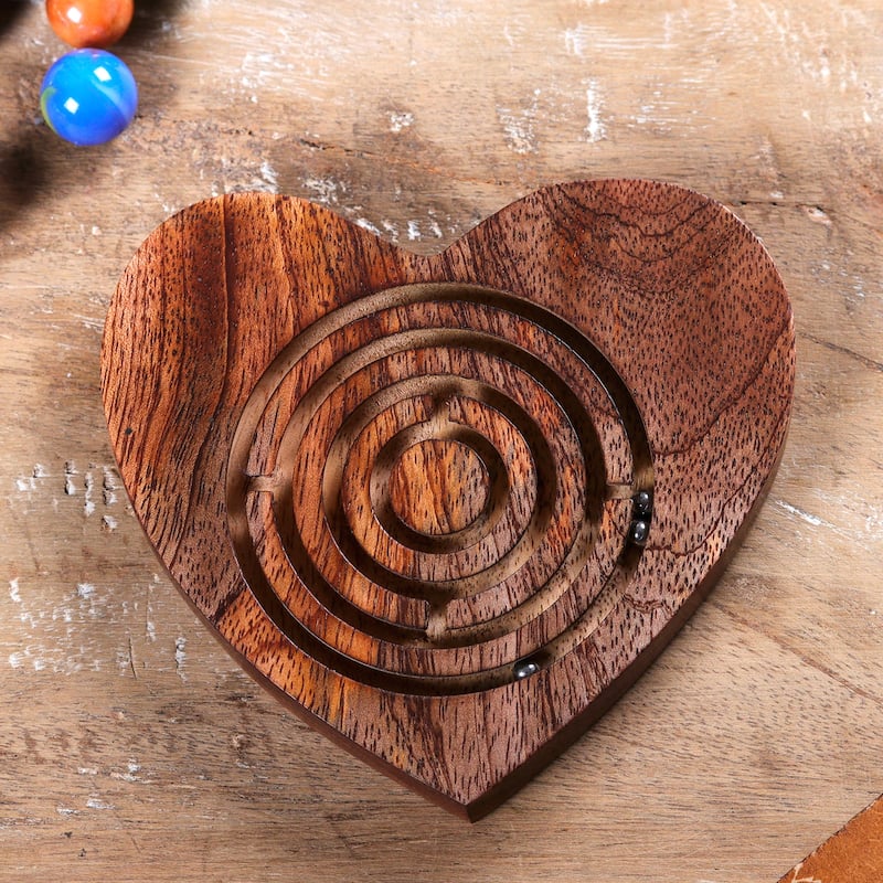 Novica Handmade Heart Roads Wood Maze Game