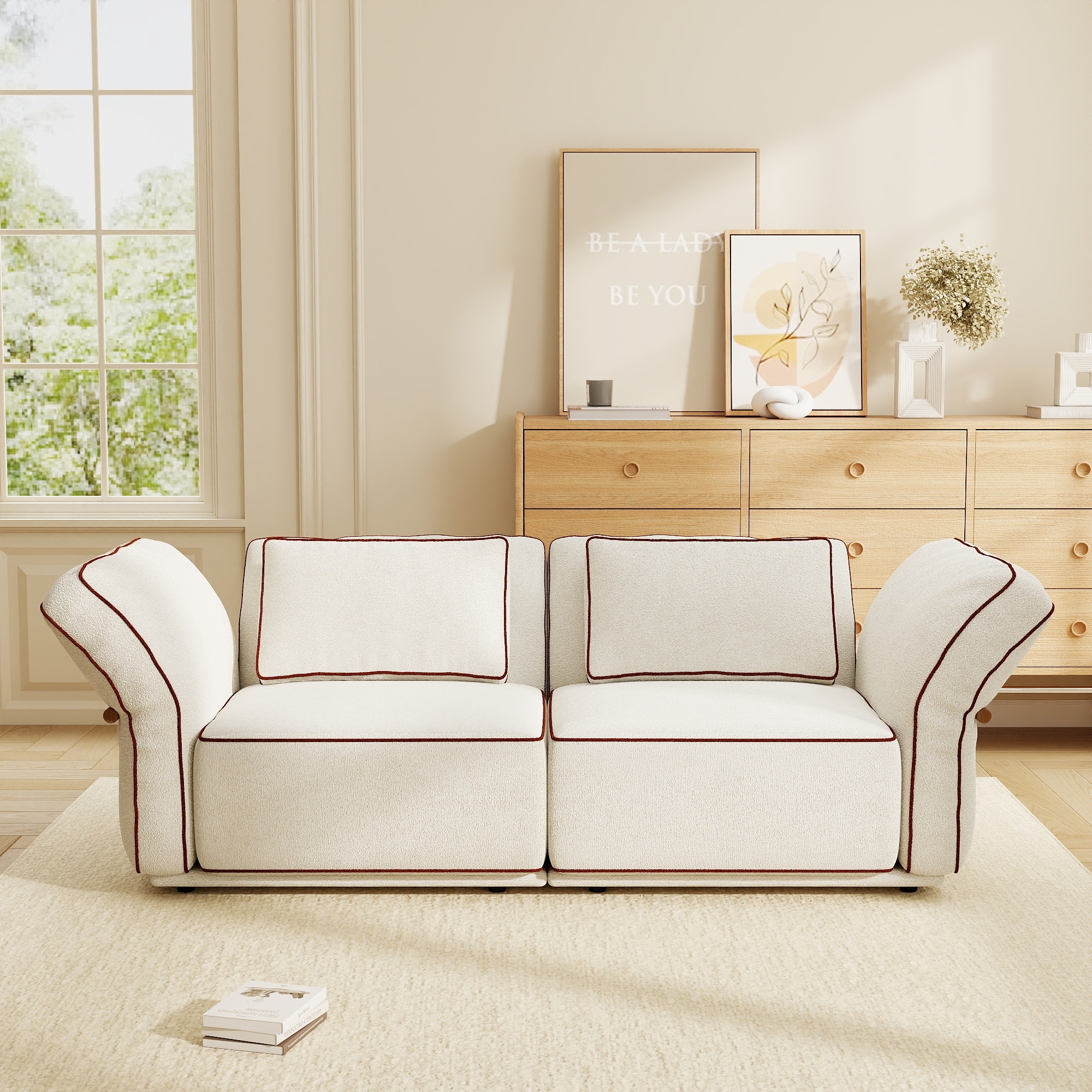94.5"w Oversized 2 Piece Modular Cloud Loveseat Sofa with Removable Cushion Cover