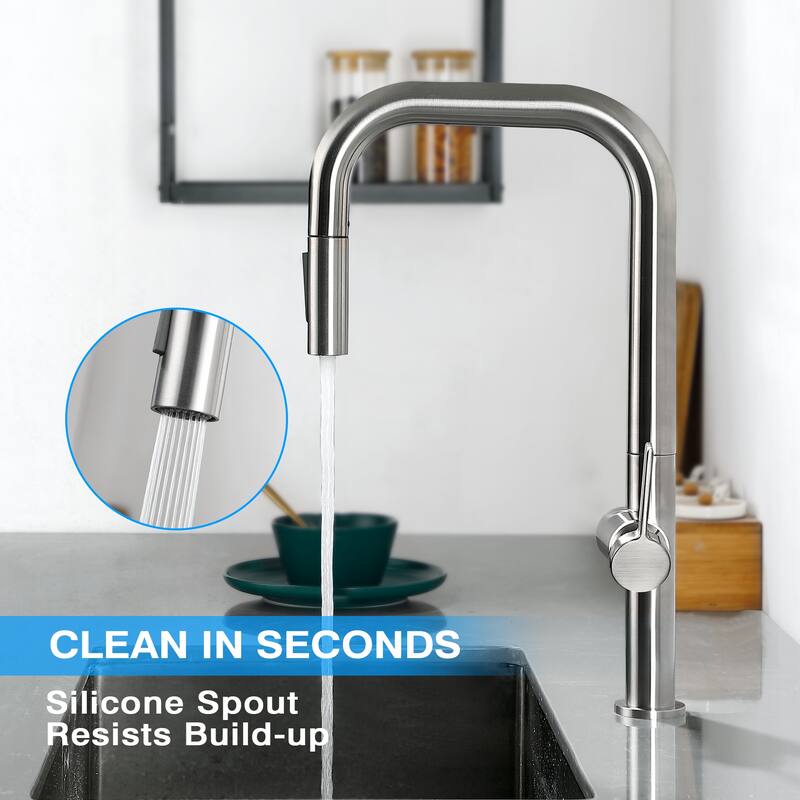 Single Handle Pull Down Sprayer Kitchen Faucet with Brushed Nickel