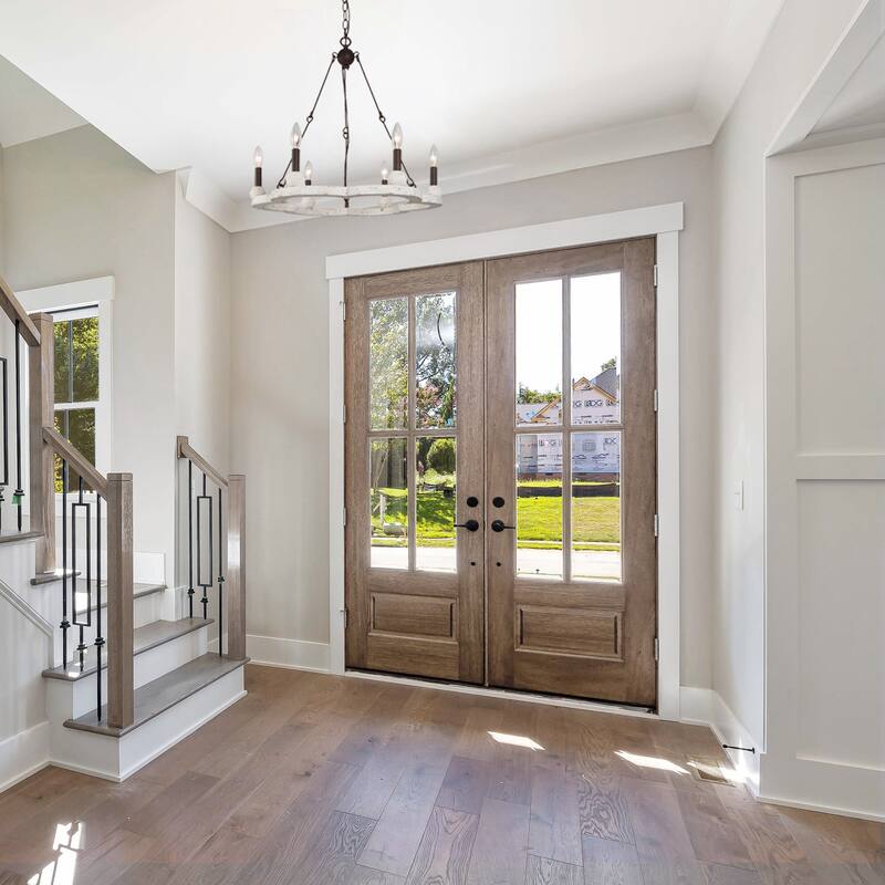 Loby 6-Light Rustic Wagon Wheel Wood Chandelier Dimmable Lighting, Adjustable Farmhouse Pendant Light for Kitchen Island