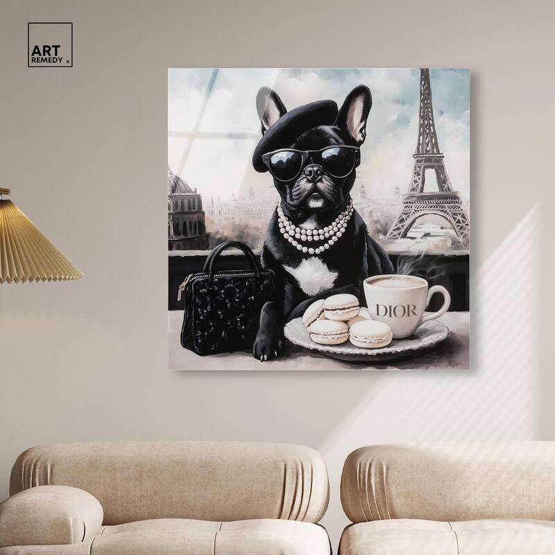 Frenchie in Paris Treats Acrylic by Art Remedy, Ready to Hang