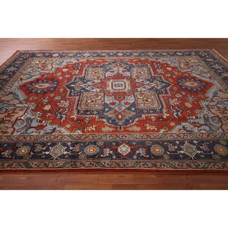 Orange Heriz Serapi Oriental Area Rug Hand-Knotted Wool Carpet - 8'7"x 12'0"