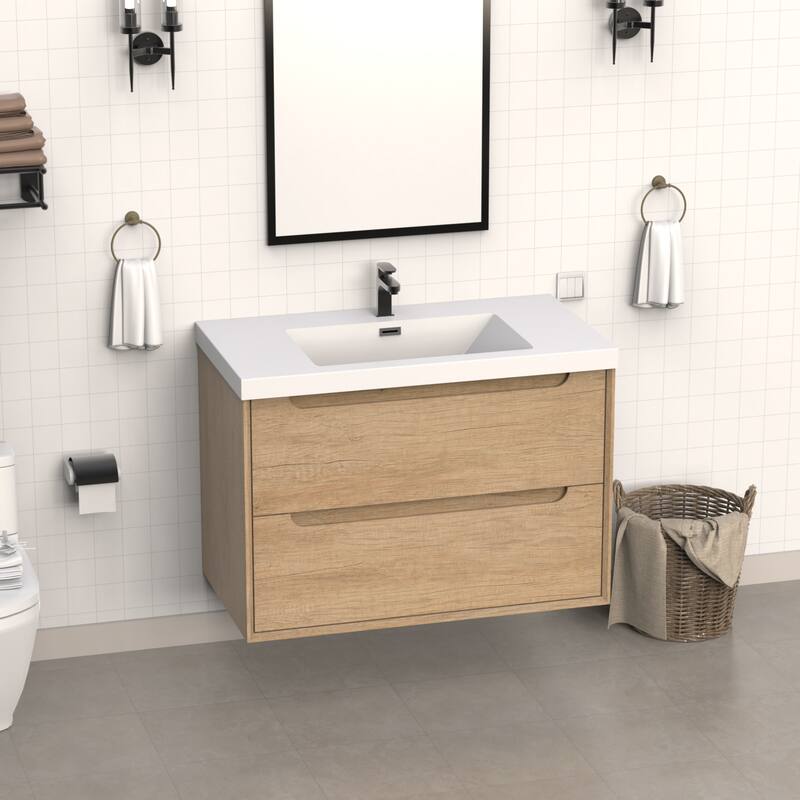 36" in. W x 26" in. D Modern Rectangular Integrated Resin Bathroom Sink Vanity Top One-Piece Design