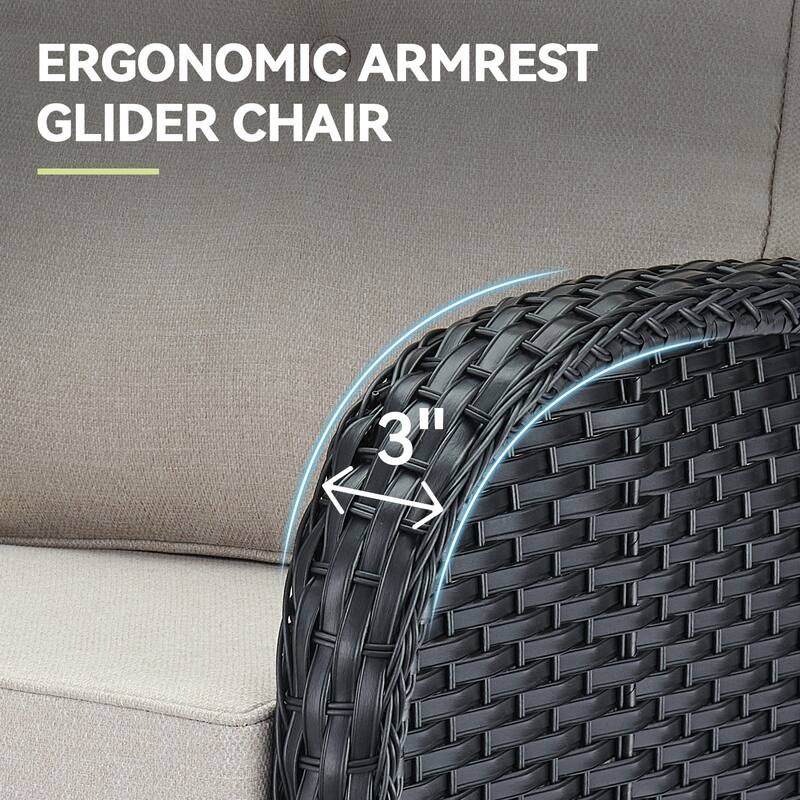 Outdoor Gliders Chair with Side Table Black-Beige - Black