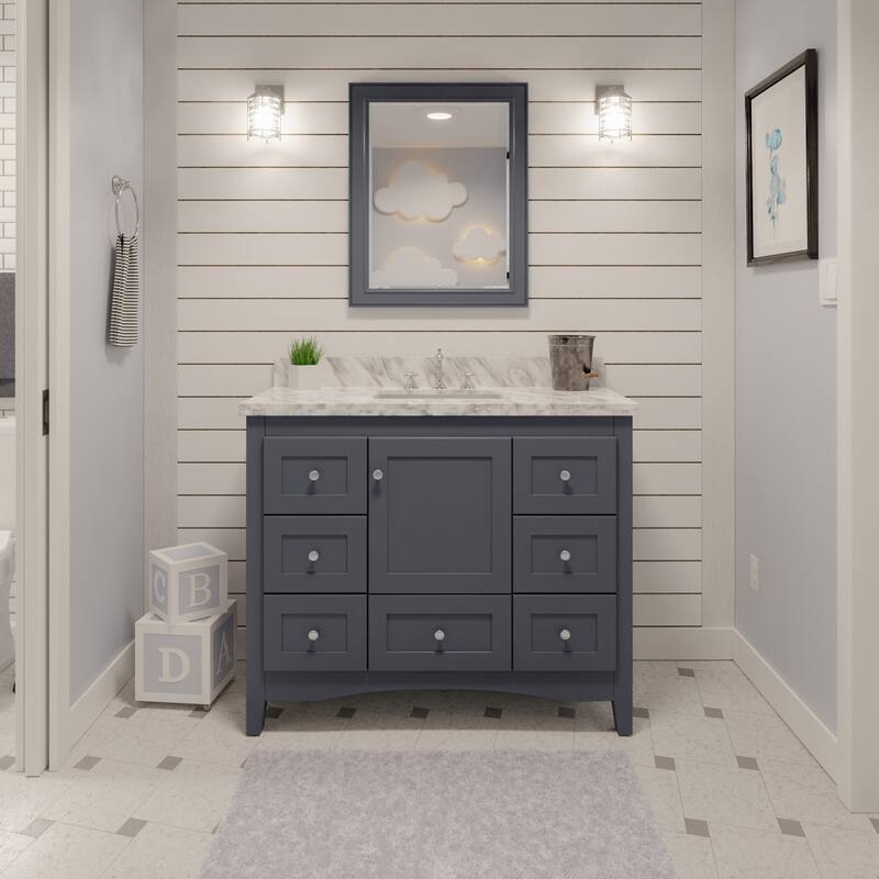KitchenBathCollection Abbey 42" Bathroom Vanity with Carrara Marble Top