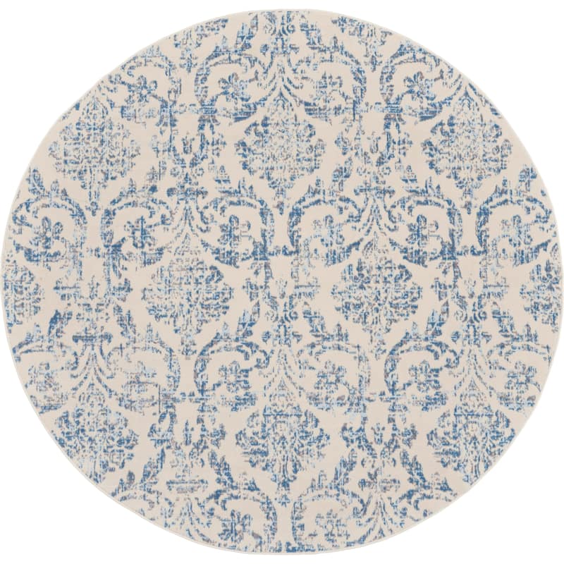 Nourison Jubilant Vintage Farmhouse Damask Area Rug - 8' Round - Ivory/Blue