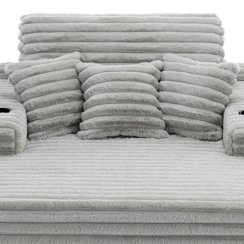 53"W Oversized Plush Fur-Like Chaise Lounge Sofa with Cup Holder