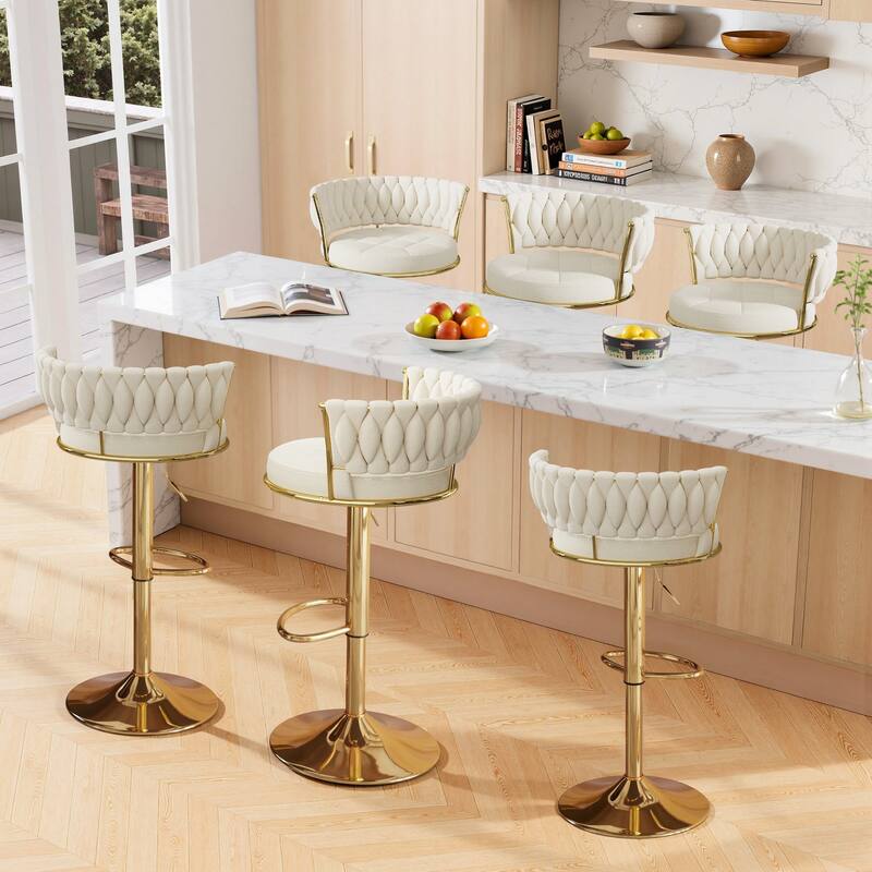 Javlergo Bar Stools Set of 4/6 Velvet Floral Back 360° Swivel Bar Stools 30.5" to 38.8" Adjustable Height Bar stools - Set of 4 - White + Gold