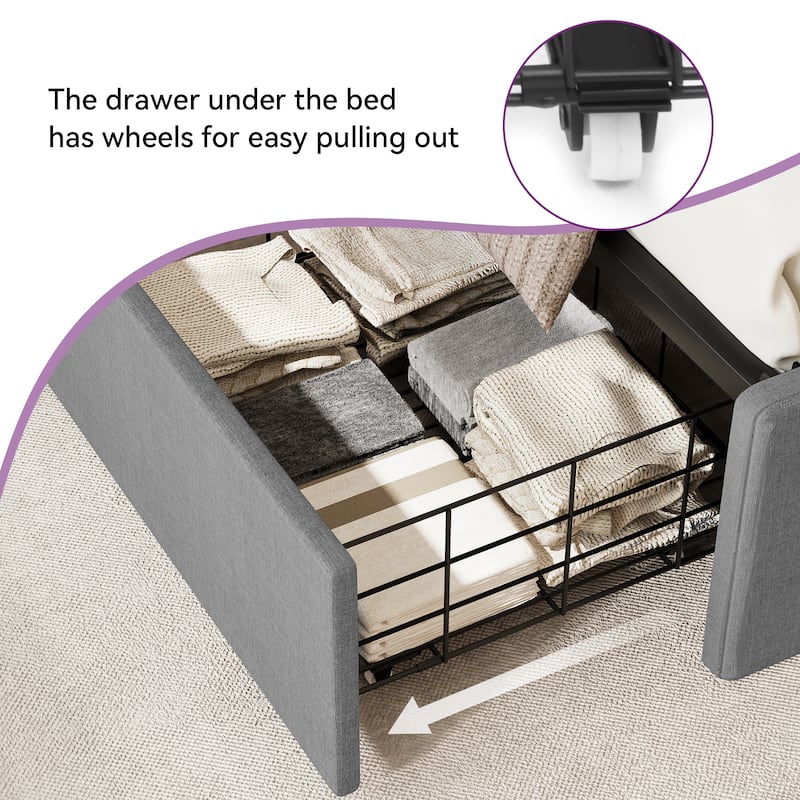 Moasis Wing Upholstered Platform Bed with 4 Drawers