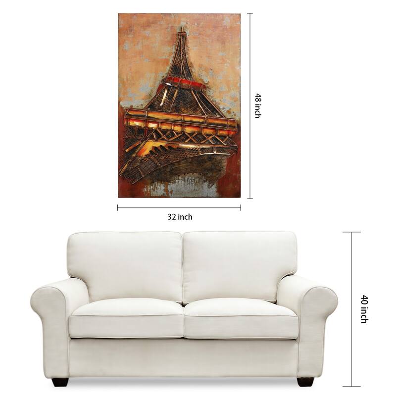 "Eiffel Tower I" Mixed Media Iron Hand Painted 3D Wall Decor