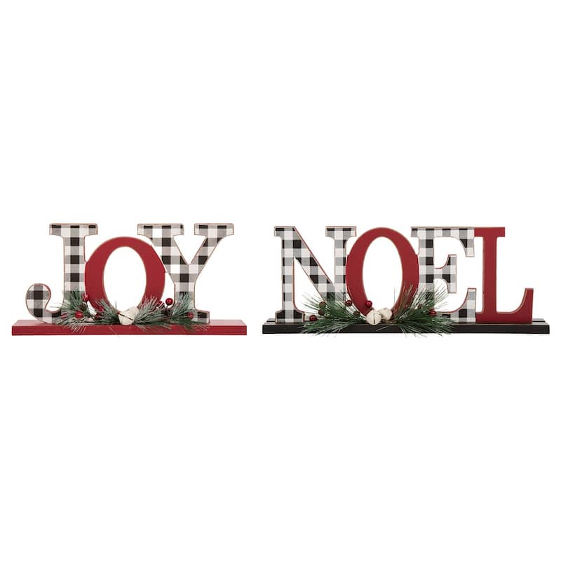 Glitzhome Christmas Wooden Plaid JOY NOEL Word Table Decor