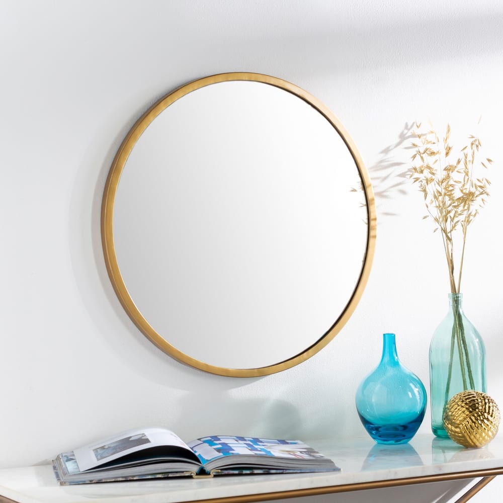 Clarissa Classic Modern Gold Distressed Round Mirror
