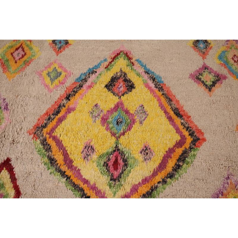 Geometric Plush Moroccan Oriental Rug Hand-Knotted Wool Carpet - 7'5" x 10'8"