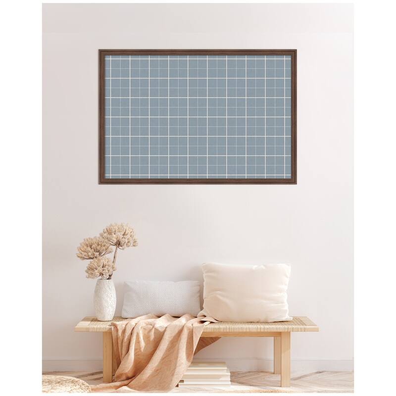 Kate and Laurel Framed Fabric Pinboard Light Blue Plaid Wall Organization