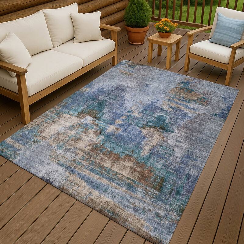 Machine Washable Indoor/ Outdoor Abstact Contemporary Chantille Rug