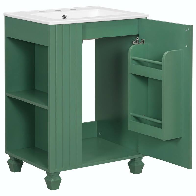 24" Bathroom Vanity with Sink, Bathroom Cabinet with Door Shelf, Side Open Storage, Solid Wood Frame