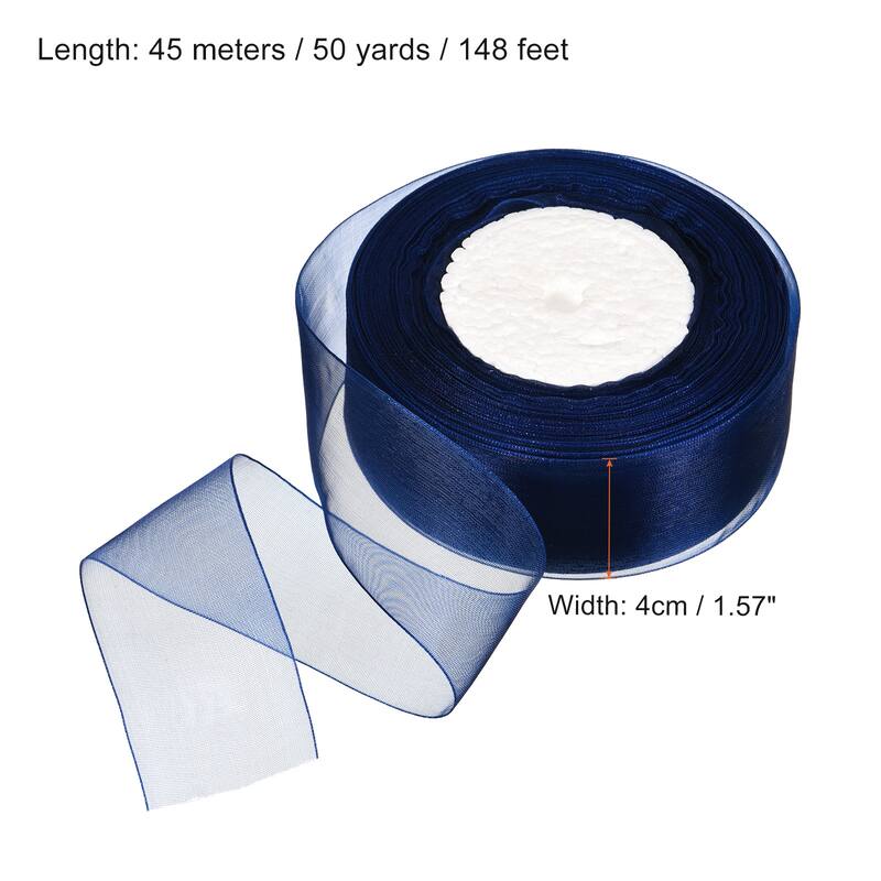 4cm 50 Yard Sheer Organza Ribbon Chiffon Decor Fabric Gift Wrapping - Deep Blue