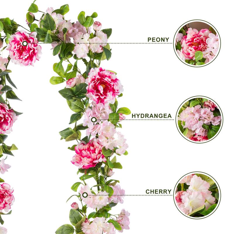 Glitzhome Pink Hydrangea, Peony & Cherry Wreath Garland
