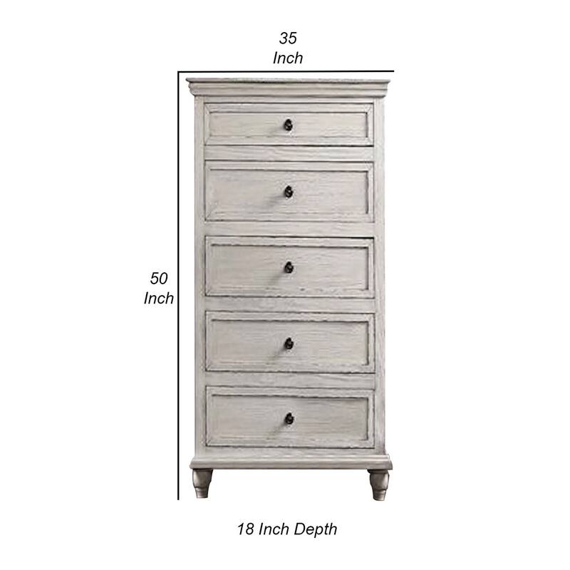 Zea 50 Inch Wood Tall Dresser Chest, 5 Drawers with Black Metal Knobs, Gray