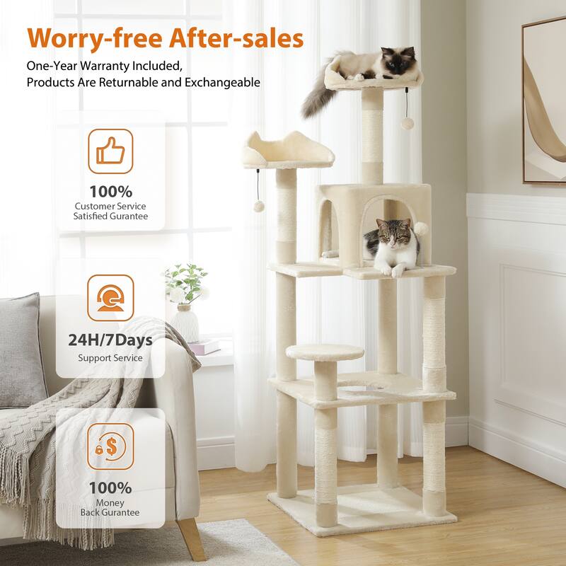 63" Indoor Large Cat Tree Cat Tower with Scratching Pad and Cozy Condo
