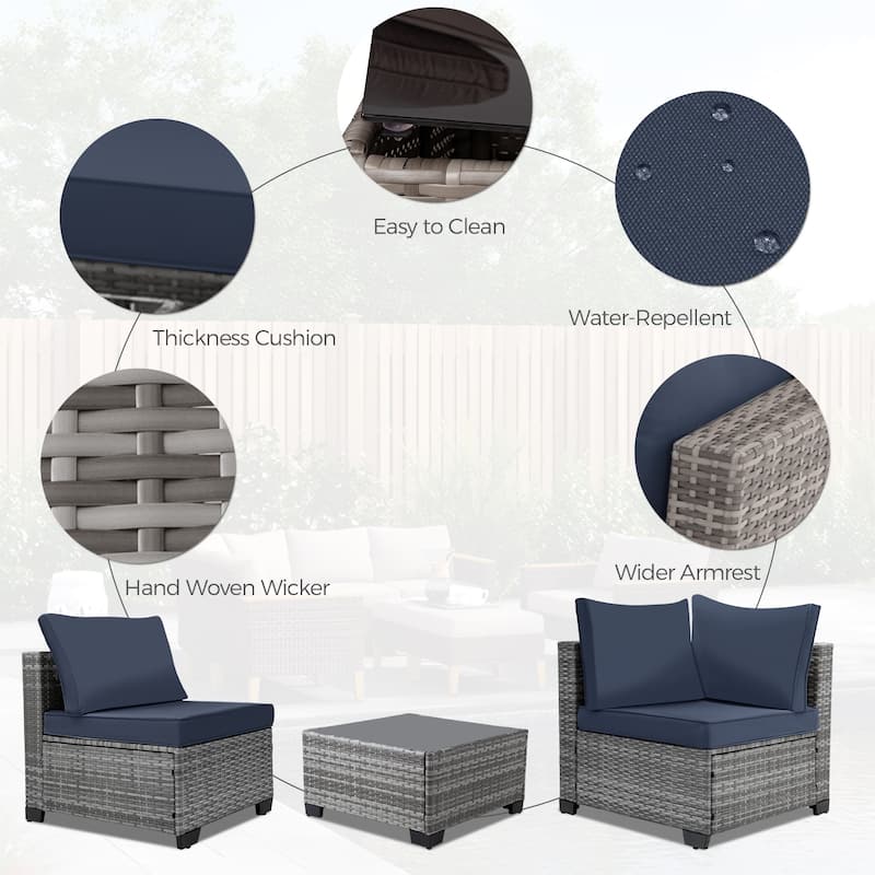 7-Piece Wicker Patio Conversation Set with Cushions,6 Sofas, 1 Table