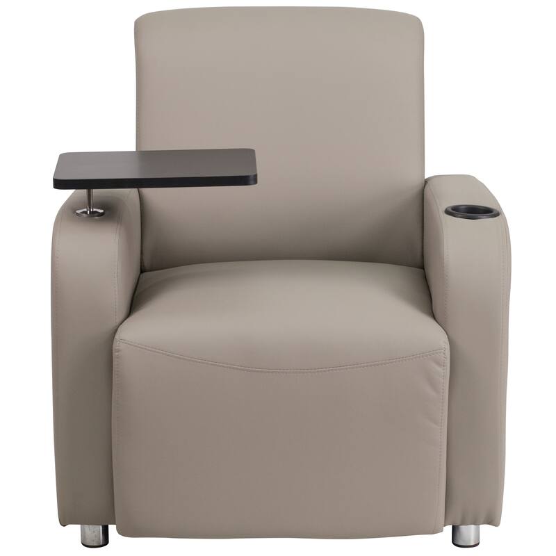 LeatherSoft Guest Chair with Tablet Arm, Front Wheel Casters and Cup Holder
